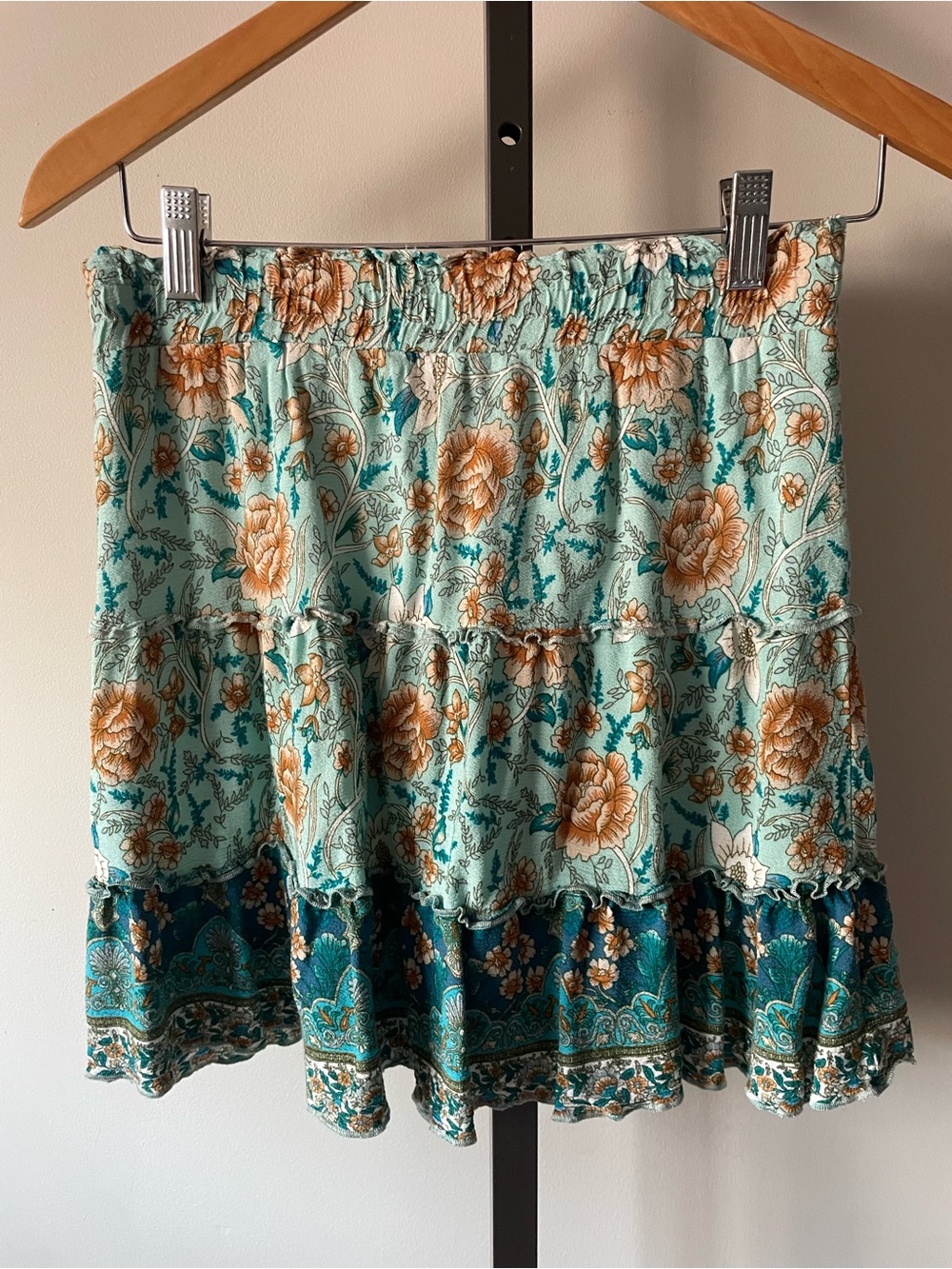 Cleo Cottagecore Boho Ruffled Tiered Floral Skort Mini Skirt Rayon Small